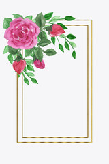 Gold frames with watercolor bouquets of flowers,peonies,poppies, for Valentine's Day greeting cards,invitations,for design works.