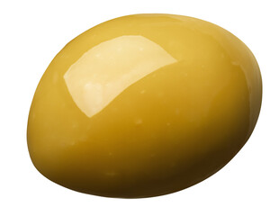 Single green olive isolated on white background