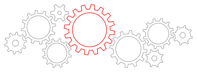 Grafische Zahnräder Banner Kontur Grau Rot