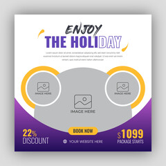 Holiday package social media post template for travel agency
