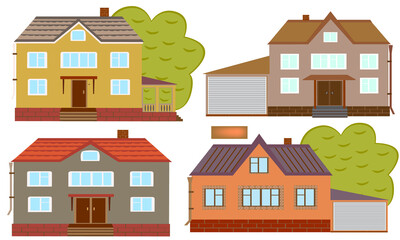 A set of beautiful houses will decorate your design. A group of houses is suitable for advertising a real estate agency, sale or rental. Vector illustration. - 485784666