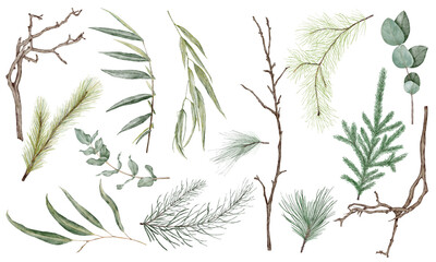 Christmas set of branches and leaves
