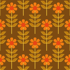 Yellow, orange and brown vintage flowers seamless background