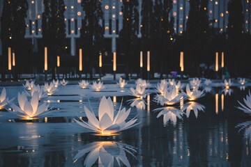 night lighting in the city park, lake in the city park.