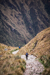 Naklejka premium Hiking on Inca Trail Trek day 2, Cusco Region, Peru, South America