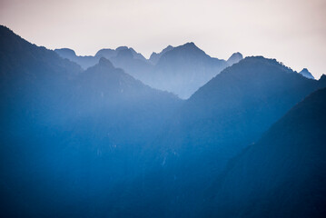 Andes Mountain at sunrise seen from Machu Picchu, Cusco Region, Peru, South America