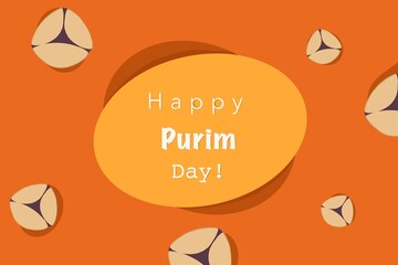 Purim holiday concept with traditional Omentashen or Homentash cookies on bright orange color background