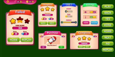 Game Ui Kit Menus, pop up, screens and Game elements 