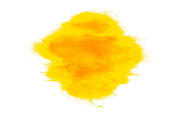 Smear of yellow paint on a white background. Cosmetics, makeup. Isolated template for design. Golden