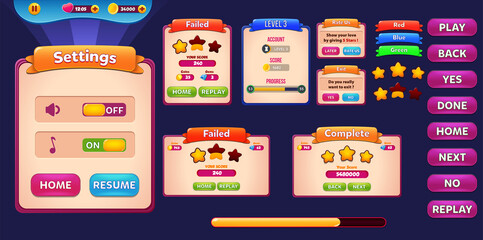 Game Ui Kit Menus, pop up, screens and Game elements 