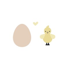 Vector cute simple flat illustration with chicken and egg on white background for infographic, card, print or icons.