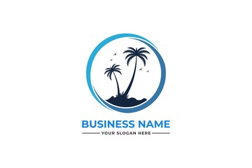 Fototapeta na wymiar palm tree logo. sea beach logo design. nature logo design. sea logo design with a plum tree. coconut tree with sea logo 