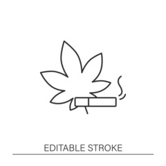  Unhealthy addiction line icon. Marijuana smoking. Smoke weed in cigarettes.Narcotic.Against drug concept. Isolated vector illustration. Editable stroke
