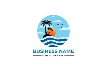 palm tree logo. sea beach logo design. nature logo design. sea logo design with a plum tree. coconut tree with sea logo	