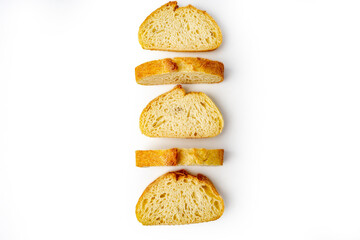 sliced bread on white background top view