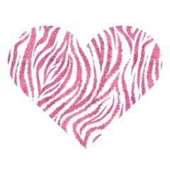 Heart with zebra stripes. Pink metallic vector illustration.