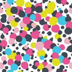 Seamless pattern with confetti and polka dots. Background can be used for wallpapers, pattern fills, web page backgrounds, surface textures.