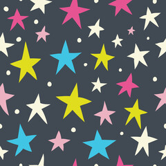 Simple seamless pattern with stars on a black background.