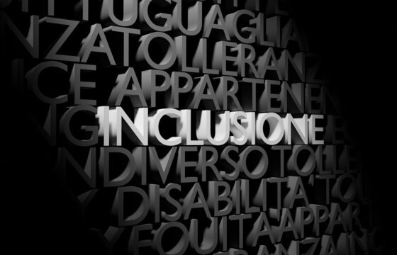 Parole inclusive su sfondo nero - illustrazione 3d