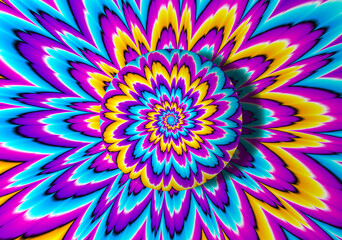 Colorful background with growing sphere. Illustration for children's room design. Optical expansion illusion.