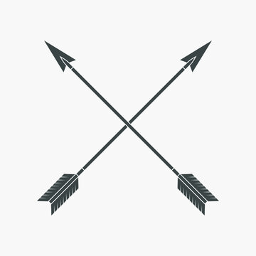 Arrows graphic icon. Crossed arrows sign isolated on white background. Vector illustration