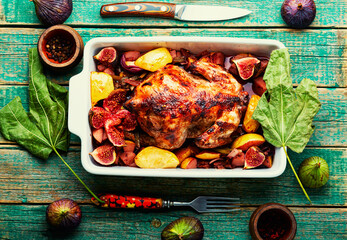 Roasted chicken with figs