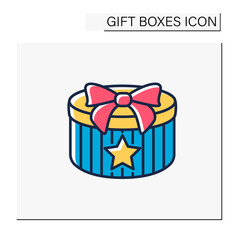 Present color icon. Gift box with star shape. Birthday congratulation, surprise in box. Celebration. Gift box concept. Isolated vector illustration