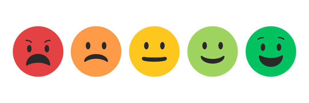 Very happy, happy, neutral, sad and angry icon. Icon set vector illustration on flat style
