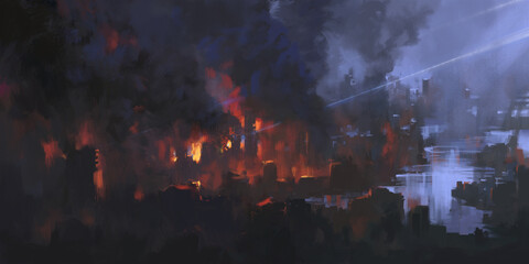 Fototapeta na wymiar destroyed city ruins, 3D illustration