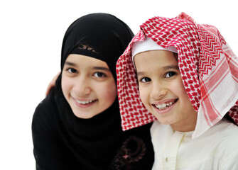 Portrait of little Arabic Muslim boy and girl