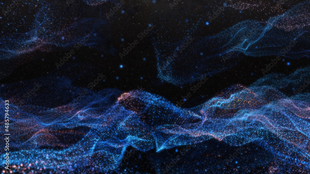 Poster abstract particle waves with depth of field effect