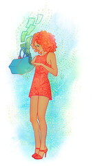 Young attractive girl spends all her money for nothing. Full length portrait