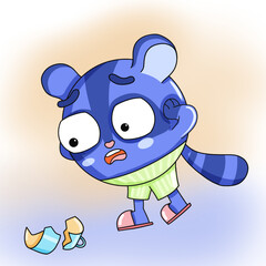 Fototapeta premium A small round raccoon broke a cup and got scared