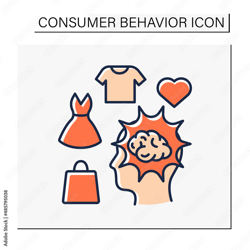 Poster brainstorming color icon. searching for perfect goods. shopping. sorting and grouping favourite clot
