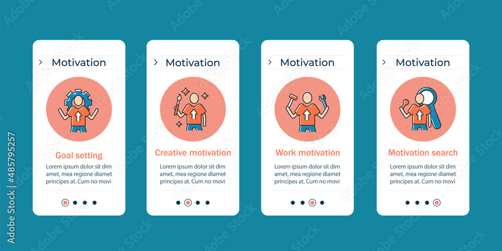 Poster motivation onboarding mobile app screens. goals setting, personal control and emotional state. inspi