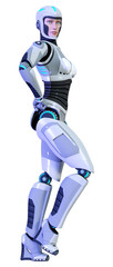 3D Rendering Female Robot on White