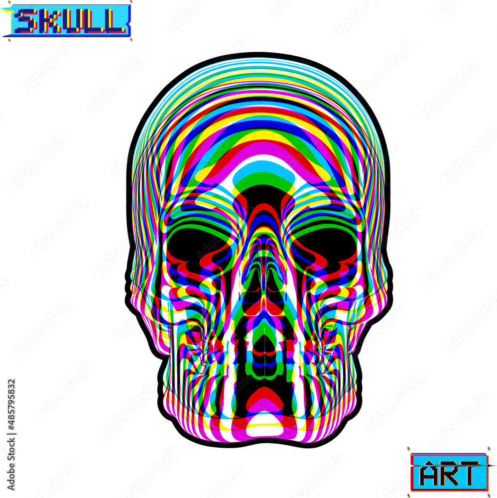 Aufkleber skull art. vector skull silhouette in cmyk color mode offset channels in the style of misprints and 