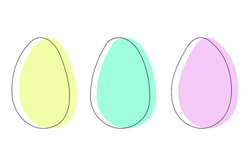 Vector Easter holiday card. Easter eggs hand-drawn, delicate pastel colors, yellow pink, blue. EPS 10.