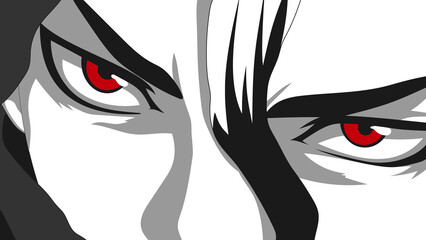 Anime face with red eyes for anime, manga, cartoon