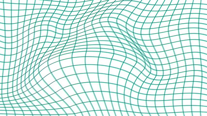 Abstract wavy 3d grid with glitch effect on white background. Geometric dynamic wave. 3D technology wireframe. Vector illustration.