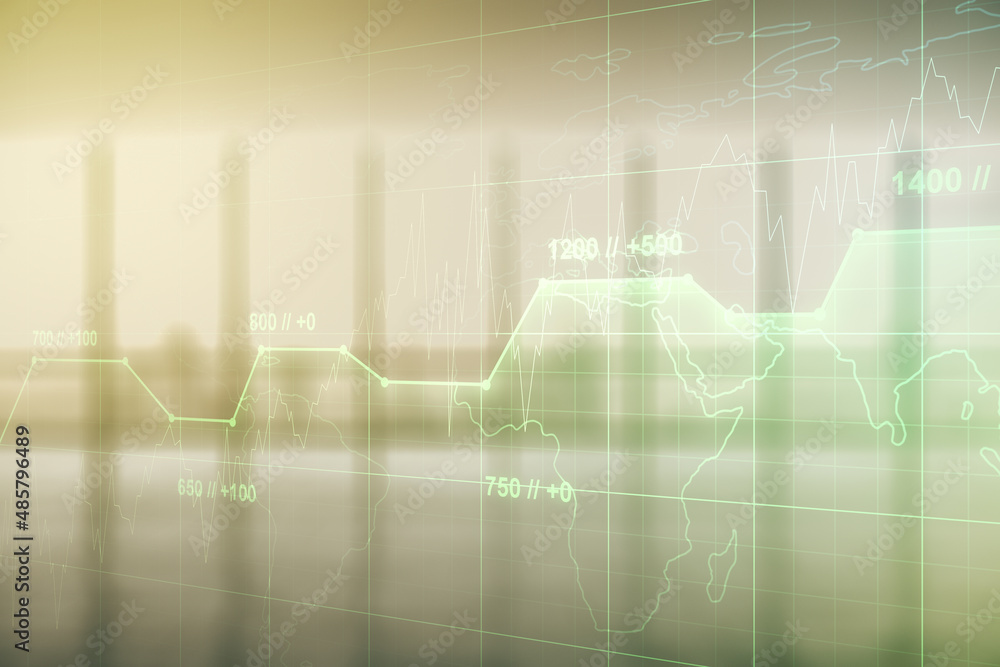 Poster abstract virtual analytics data spreadsheet on modern interior background, analytics and analysis co