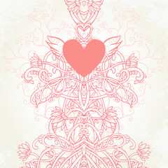 Cute romantic floral background with pink heart
