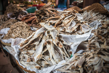 Dried fish for sale at Pyin Oo Lwin Market, Myanmar (Burma)