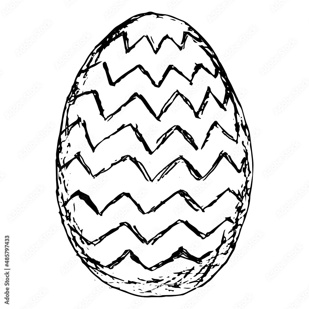 Wall mural black and white rough sketch of an easter egg with a zigzag pattern. simple vector pictogram on tran