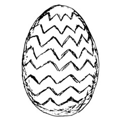 Black and white rough sketch of an Easter egg with a zigzag pattern. Simple vector pictogram on transparent background