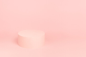 Romantic pastel pink stage with one round podium mockup for presentation cosmetic product, goods,...