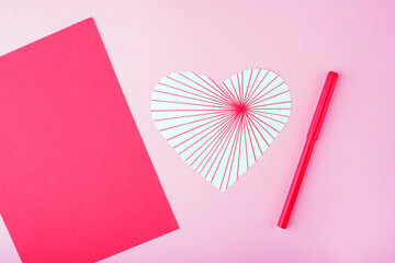 DIY and kid's creativity. Step by step instruction: how to make valentine greeting card with heart....