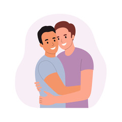 Happy homosexual men couples. Loving Couple In Love Hugging. Vector flat style cartoon illustration