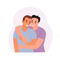 Happy homosexual men couples. Vector flat style cartoon illustration