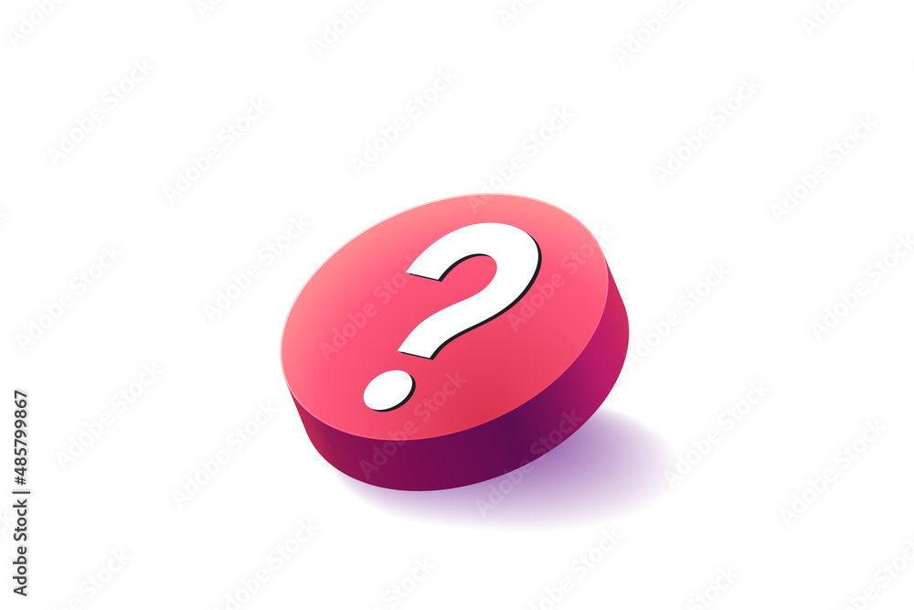 Poster red question mark button on white background